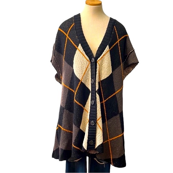 Free People Argyle Swing Chunky Knit Cardigan Dress, Medium - Picture 2 of 16